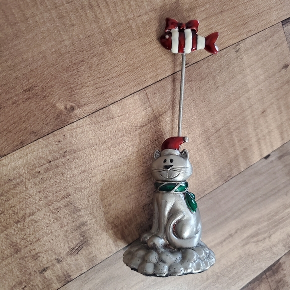 Pewter silver cat kitten place card picture holder Christmas santa cat and fish - Picture 11 of 14